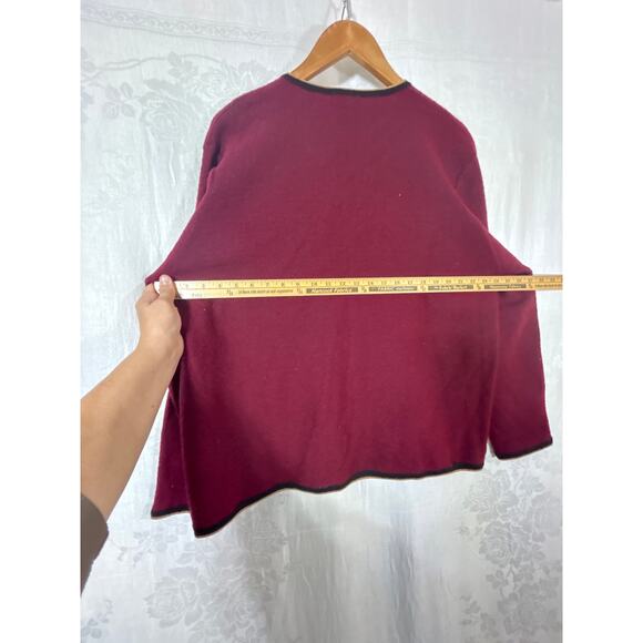 Vintage Cardigan Sweater Burgundy 1X Wool Tan Embroidered Zip Felt Koret - Picture 9 of 10